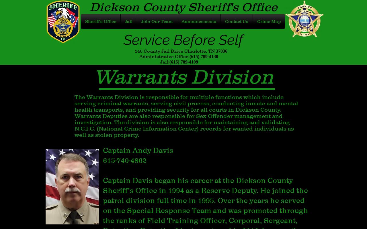 Dickson County Sheriff Warrants Division information