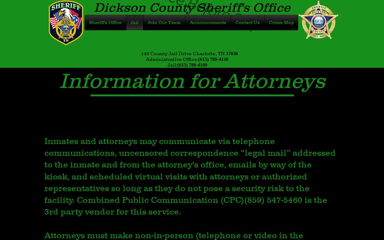 Dickson County TN SAVIN and VINELink custody alert instructions