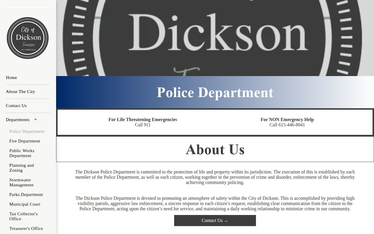 City of Dickson Police Department recent arrest contact page